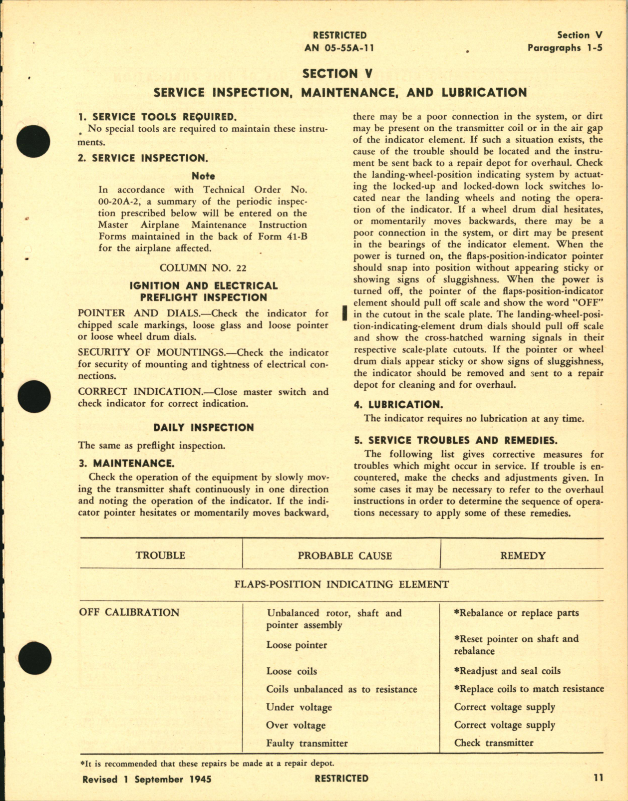 Sample page 5 from AirCorps Library document: Operation, Service, & Overhaul Instructions with Parts Catalog for Landing-Wheels and Flaps Position Indicators