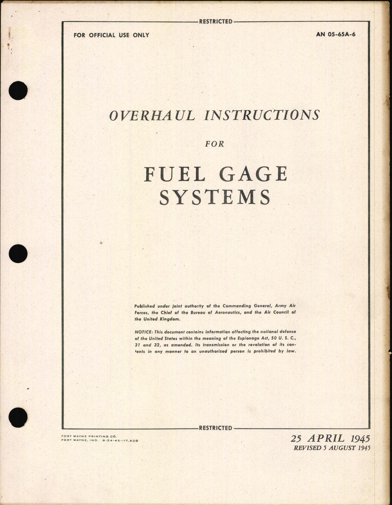 Sample page 1 from AirCorps Library document: Overhaul Instructions for Fuel Gage Systems