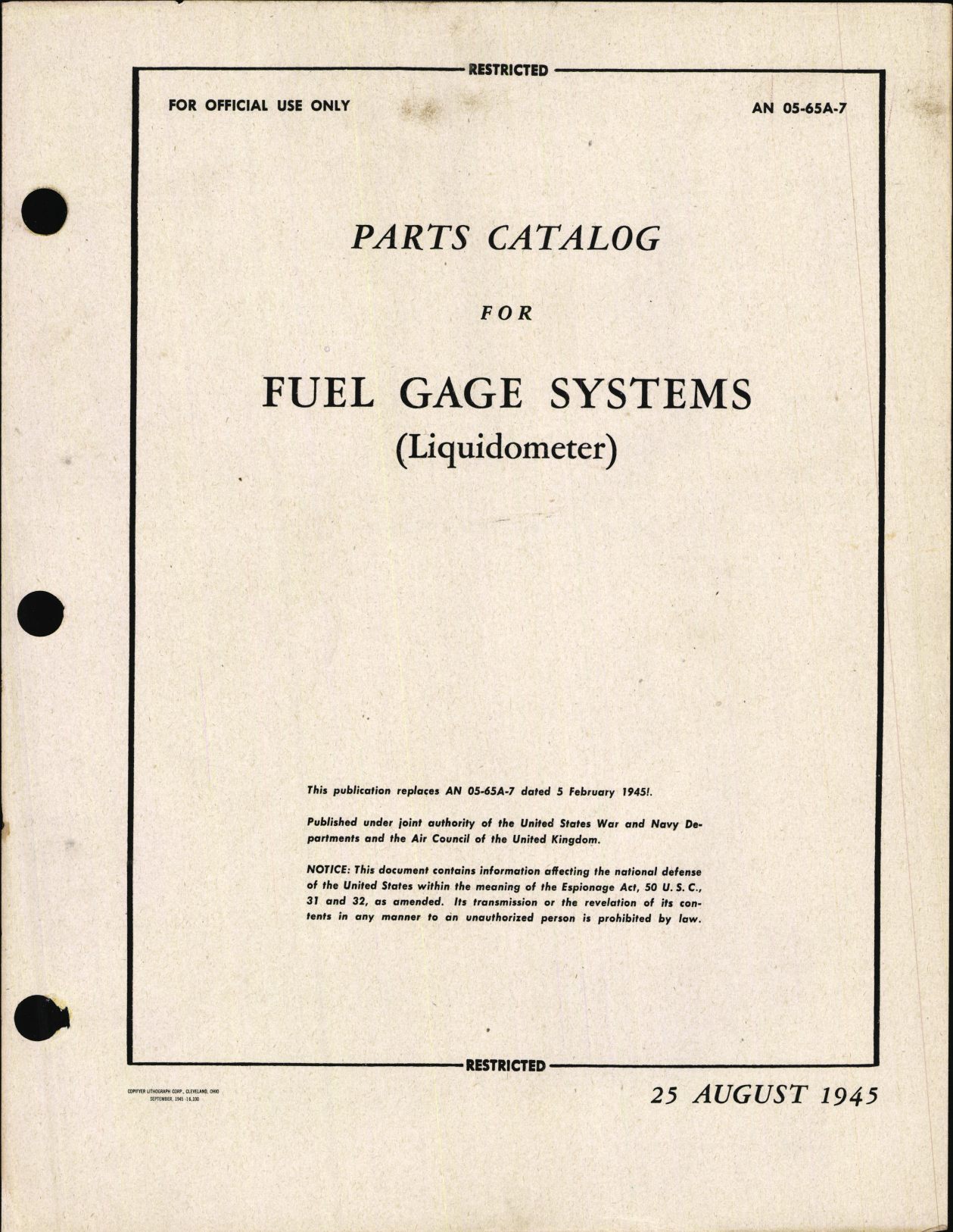 Sample page 1 from AirCorps Library document: Parts Catalog for Fuel Gage Systems (Liquidometer)