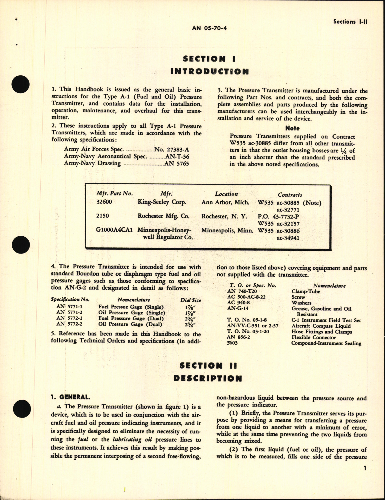 Sample page 5 from AirCorps Library document: Handbook of instructions with Parts Catalog for F.S.S.C. 88-T-2145 and A-1 Pressure Transmitter (Fuel & Oil)