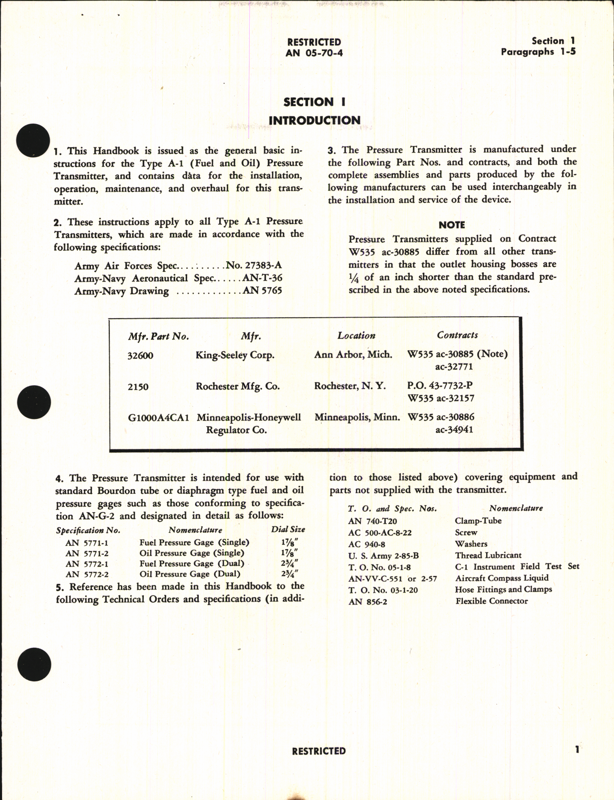 Sample page 7 from AirCorps Library document: Handbook of Instructions with Parts Catalog for Type A-1 Pressure Transmitter (Fuel & Oil)