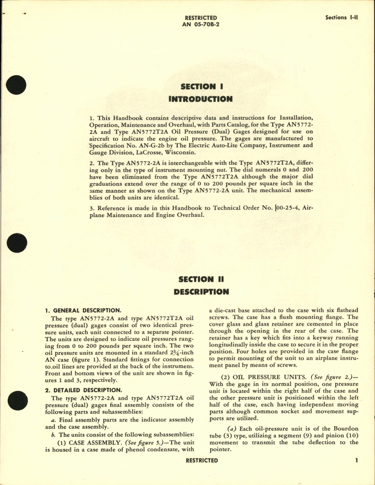 Sample page 5 from AirCorps Library document: Operation, Service, & Overhaul Instructions with Parts Catalog for Dual Oil Pressure Gages