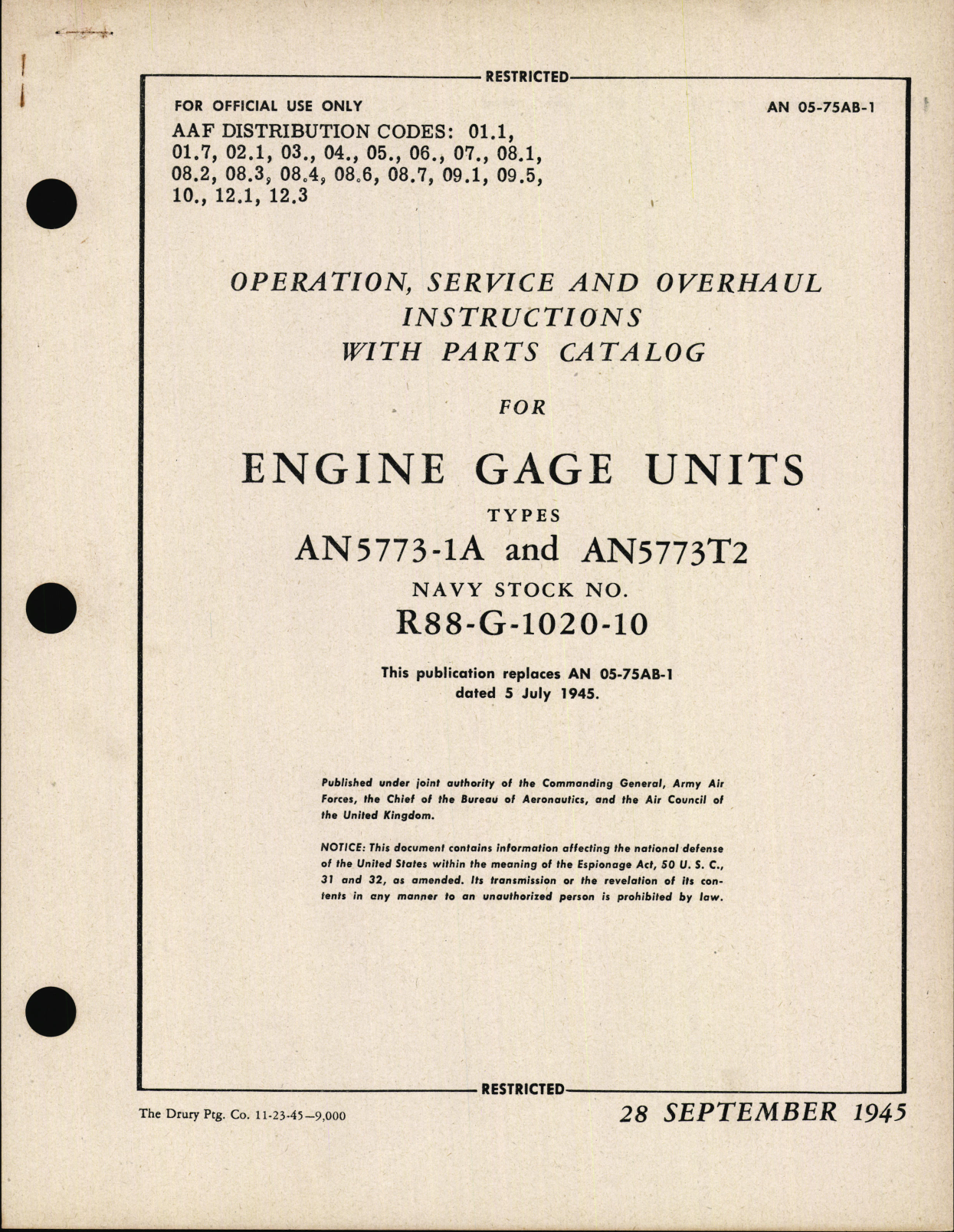 Sample page 1 from AirCorps Library document: Operation, Service, & Overhaul Instructions with Parts Catalog for Engine Gage Units