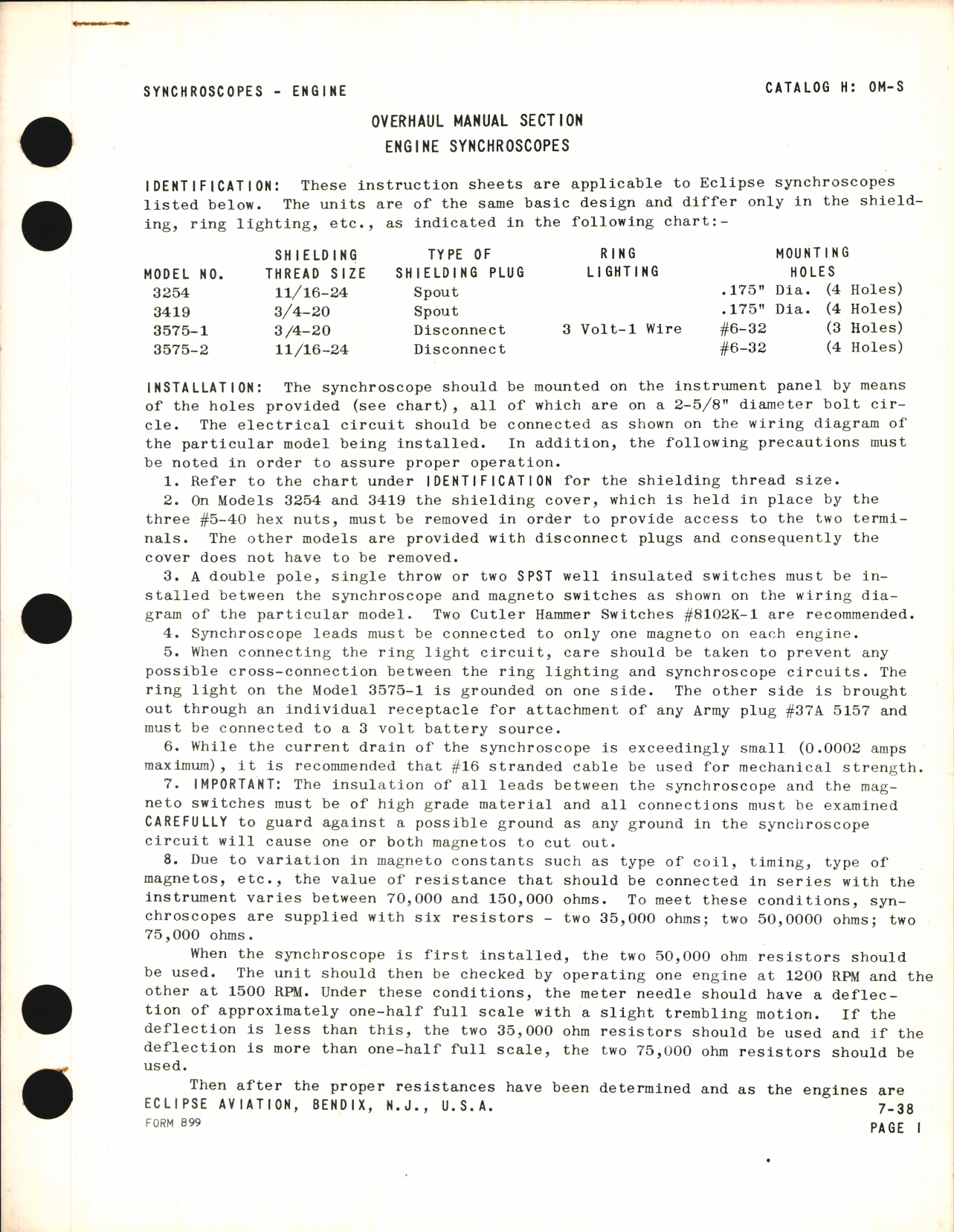 Sample page 1 from AirCorps Library document: Overhaul Manual Section - Engine Synchroscopes