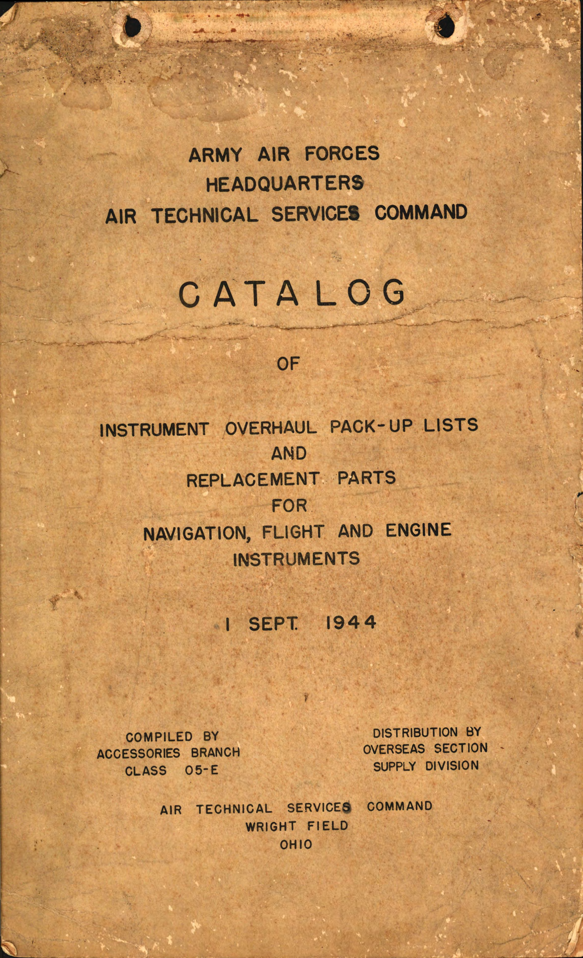 Sample page 1 from AirCorps Library document: Catalog of Instrument Overhaul Pack-Up Lists and Replacement Parts for Navigation, Flight, and Engine Instruments