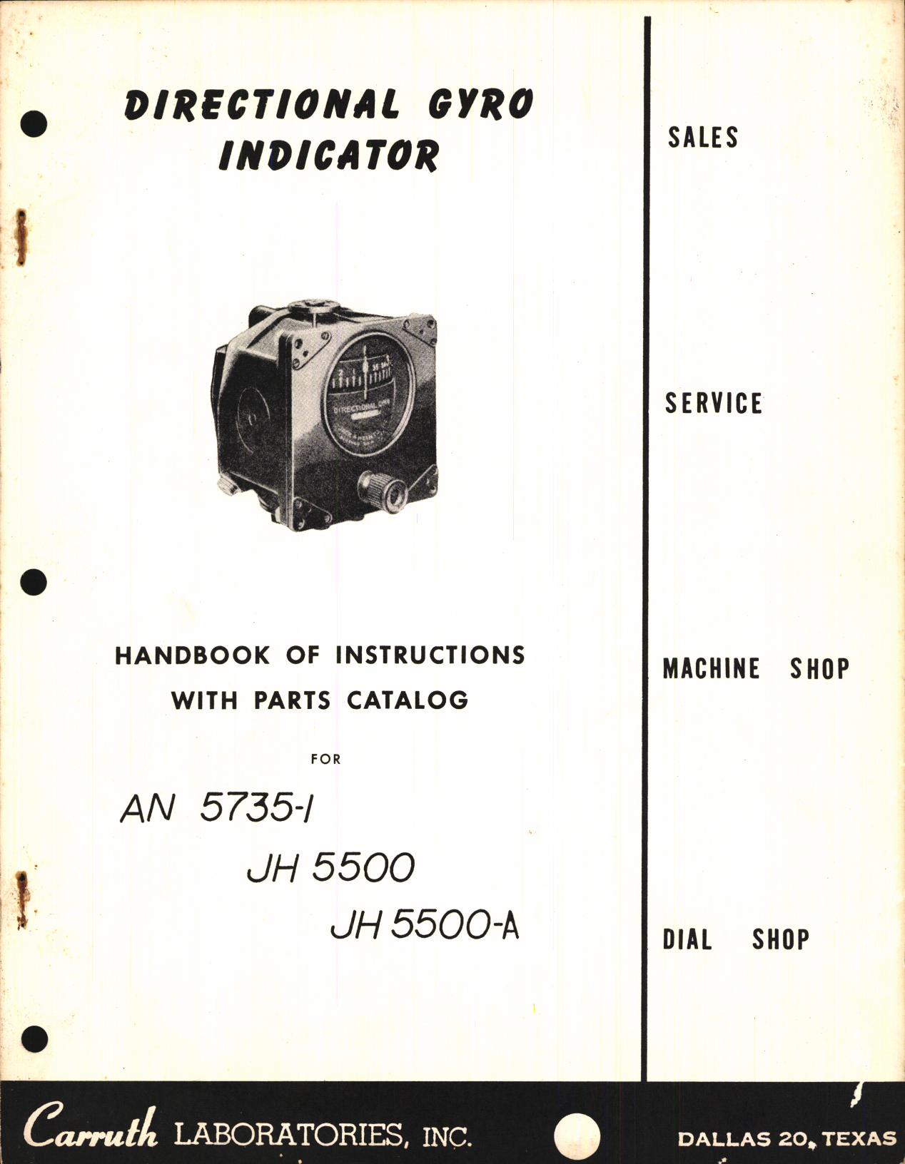 Sample page 1 from AirCorps Library document: Handbook of Instructions with Parts Catalog for Directional Gyro Indicator AN 5735-1, JH 5500 and JH 5500-A