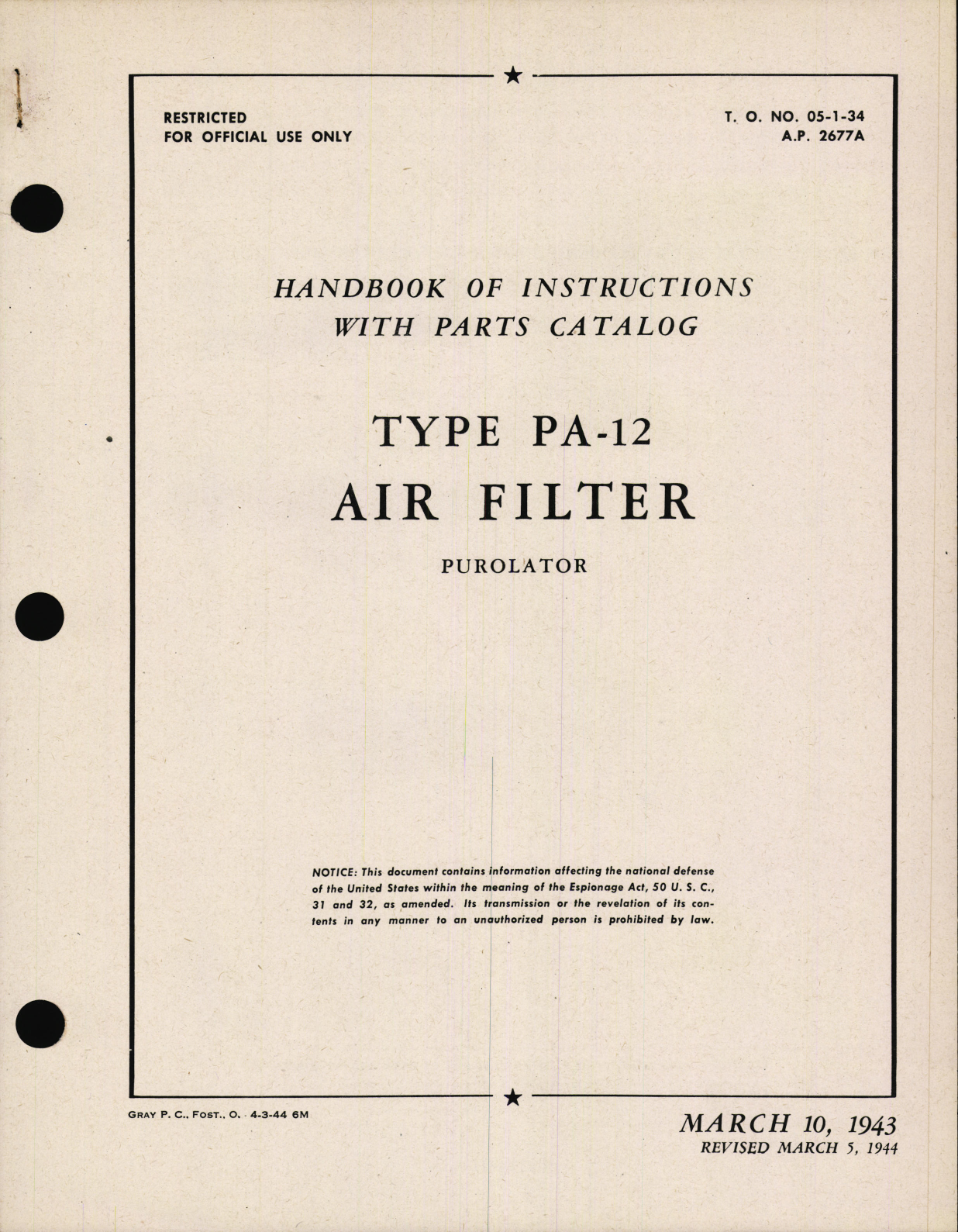 Sample page 1 from AirCorps Library document: Handbook of Instructions with Parts Catalog for Type PA-12 Air Filter
