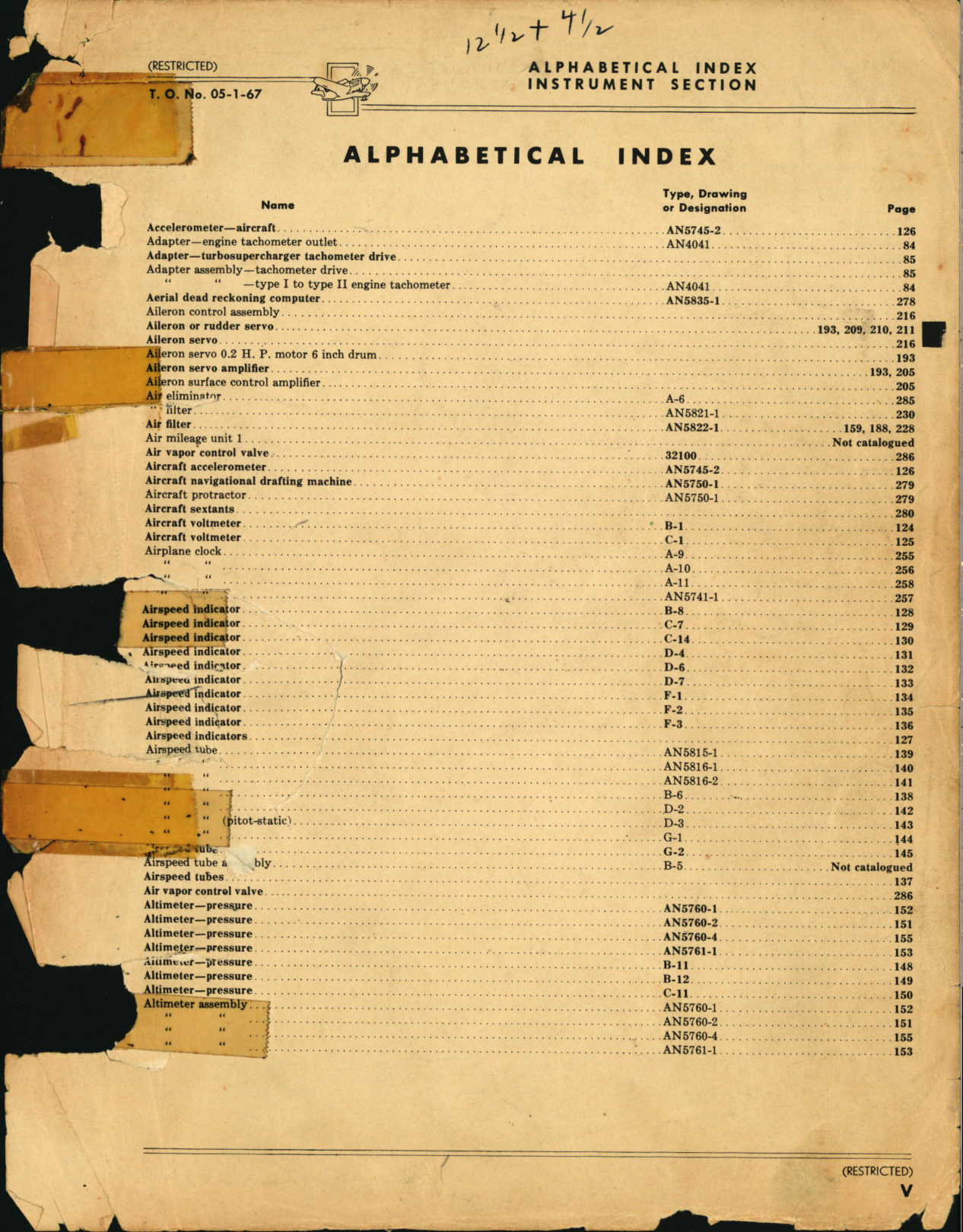 Sample page 1 from AirCorps Library document: Index of Army-Navy Aeronautical Equipment - Instruments