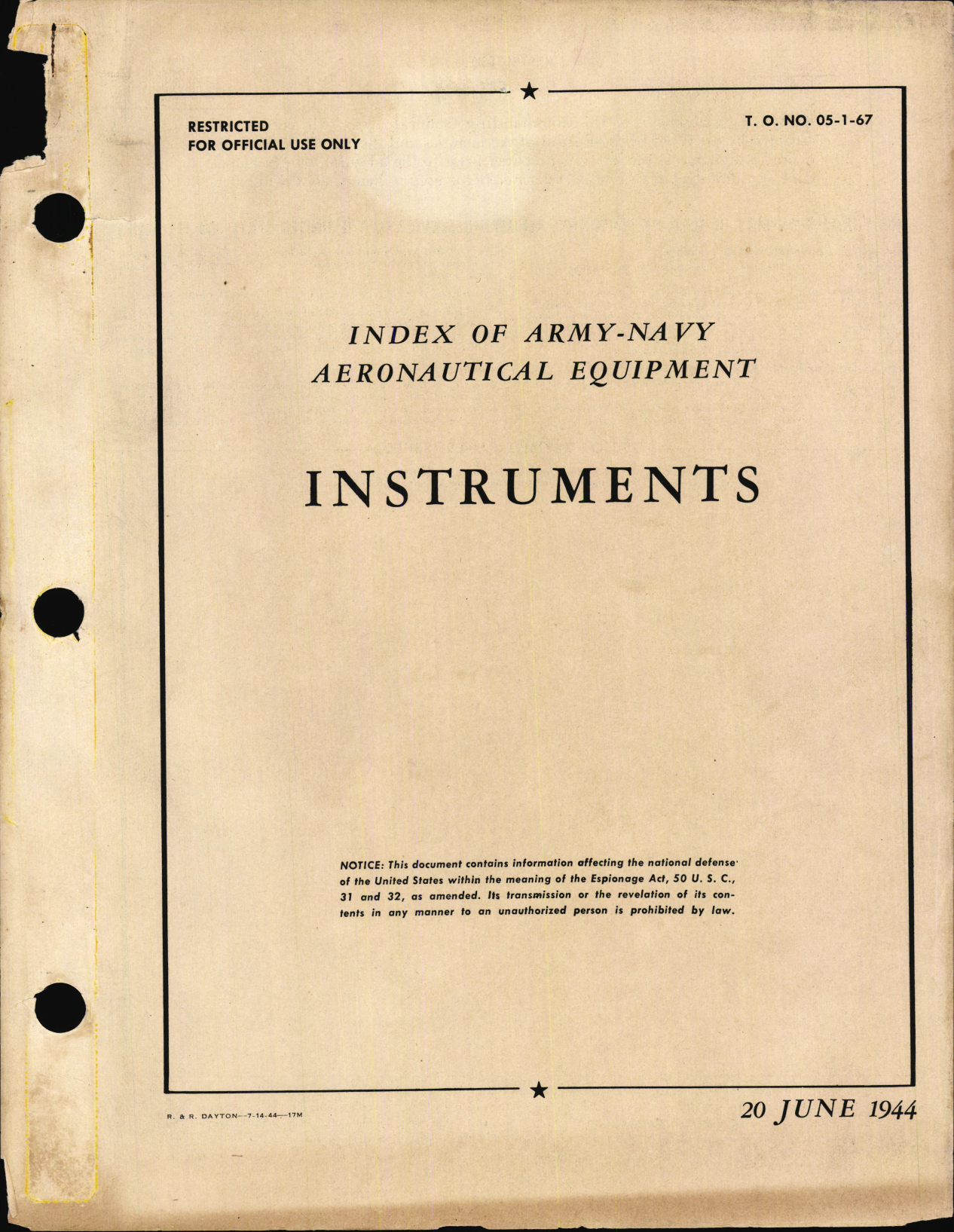 Sample page 1 from AirCorps Library document: Index of Army-Navy Aeronautical Equipment - Instruments