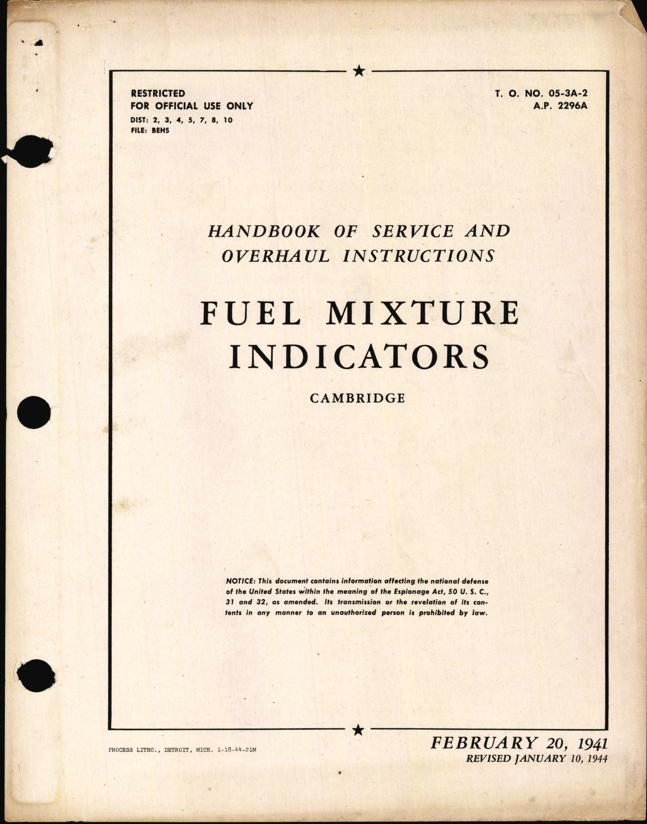 Sample page 1 from AirCorps Library document: Service and Overhaul Instructions for Fuel Mixture Indicators