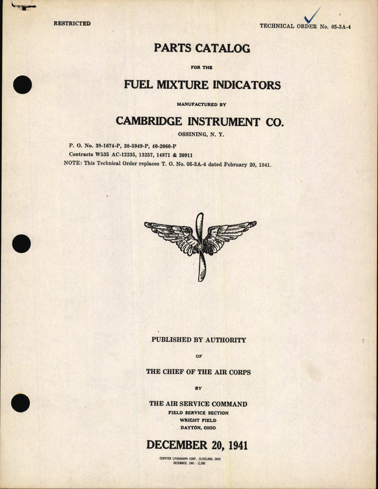 Sample page 1 from AirCorps Library document: Parts Catalog for Fuel Mixture Indicators