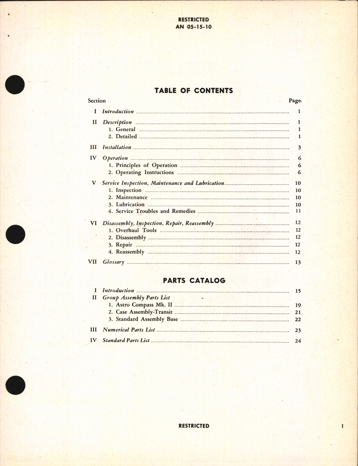 Sample page 5 from AirCorps Library document: Handbook of Instructions with Parts Catalog for Mark II Astro Compass