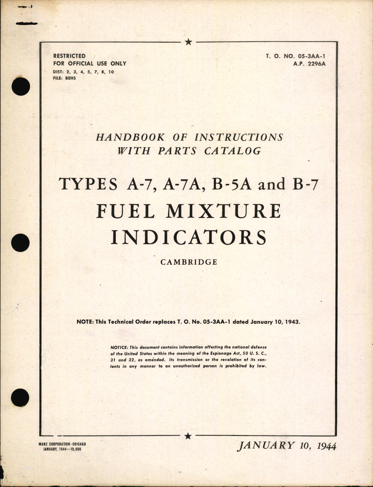 Sample page 1 from AirCorps Library document: Handbook of Instructions with Parts Catalog for Fuel Mixture Indicators