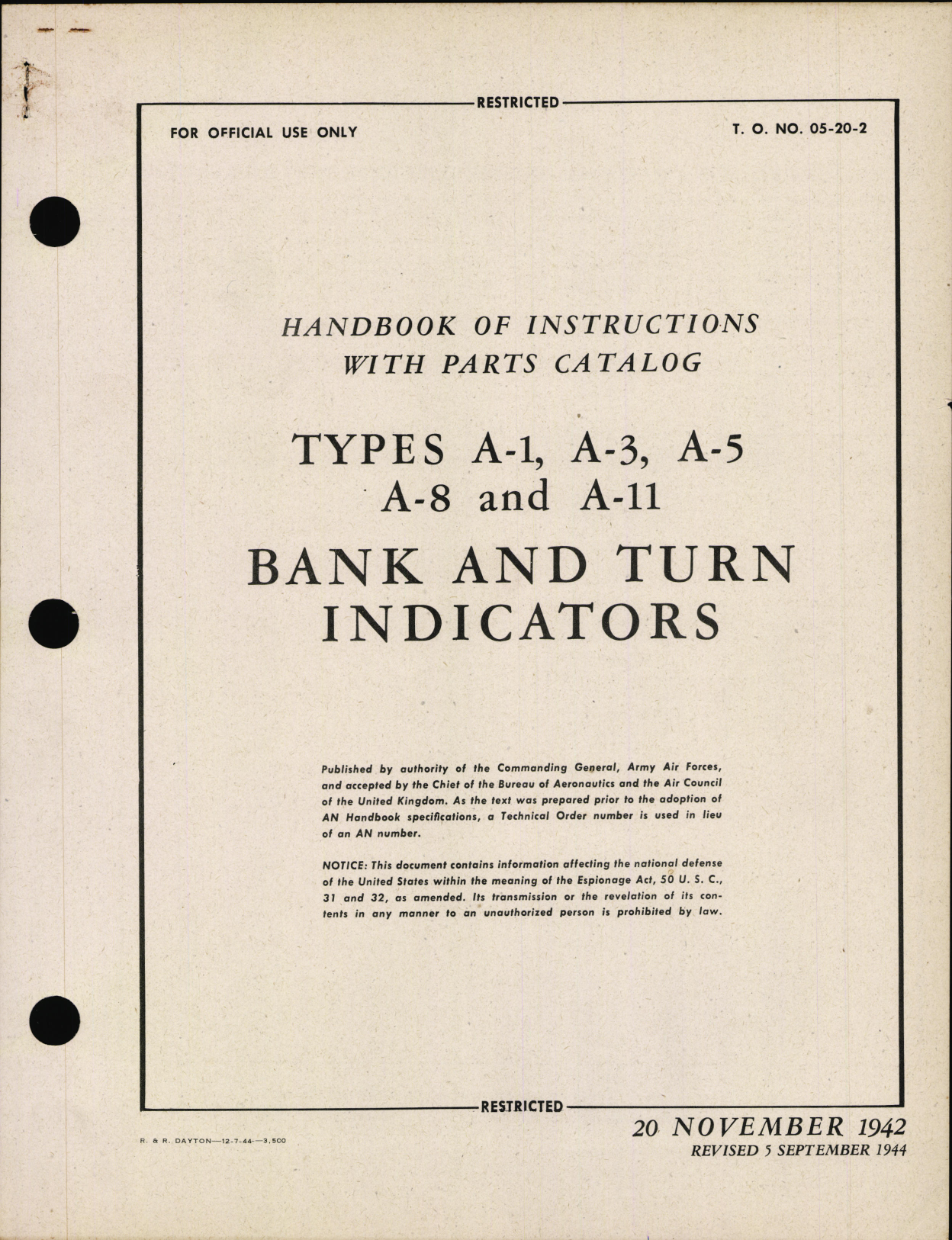 Sample page 1 from AirCorps Library document: Handbook of Instructions with Parts Catalog for Bank and Turn Indicators