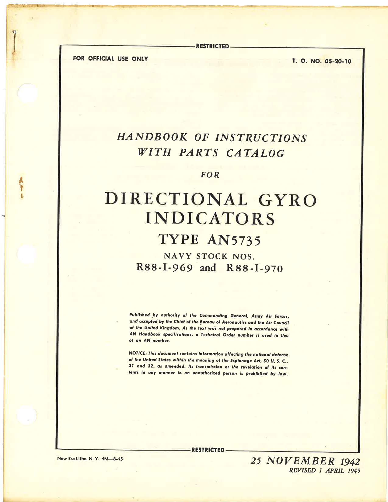 Sample page 1 from AirCorps Library document: Handbook of Instructions with Parts Catalog for Directional Gyro Indicators