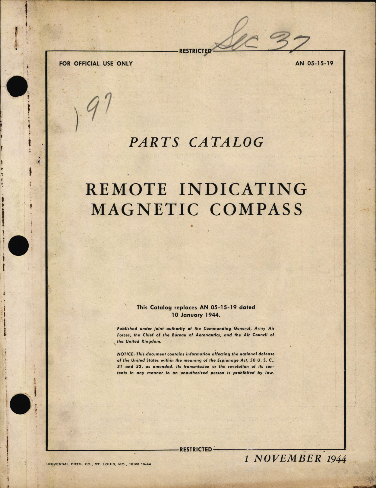 Sample page 1 from AirCorps Library document: Parts Catalog for Remote Indicating Magnetic Compass