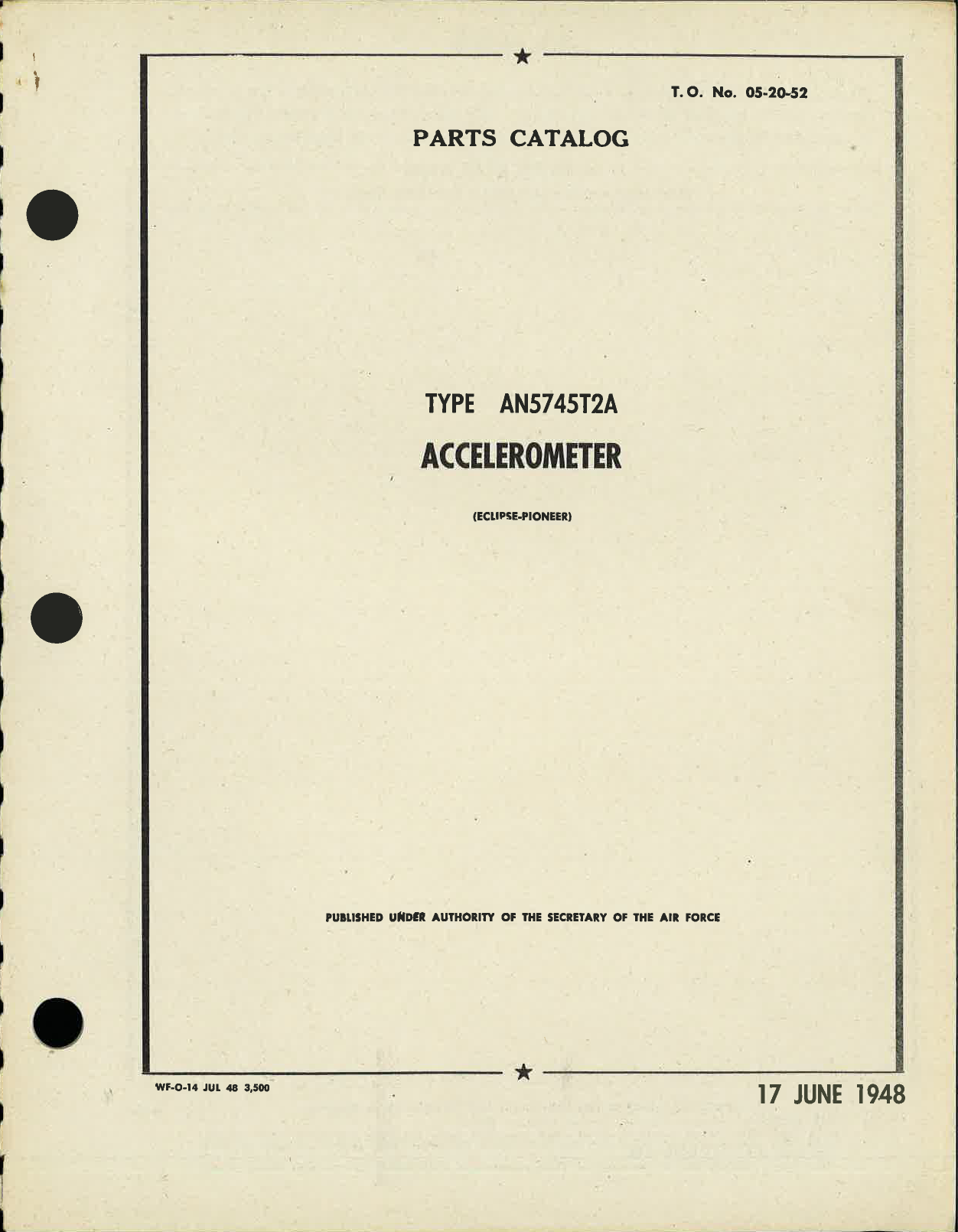 Sample page 1 from AirCorps Library document: Parts Catalog for Type AN5745T2A Accelerometer
