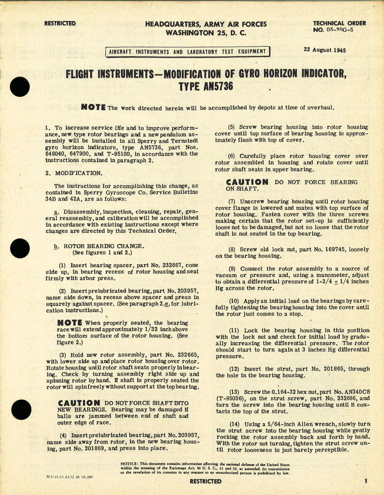 Sample page 1 from AirCorps Library document: Modification of Gyro Horizon Indicator Type AN5736