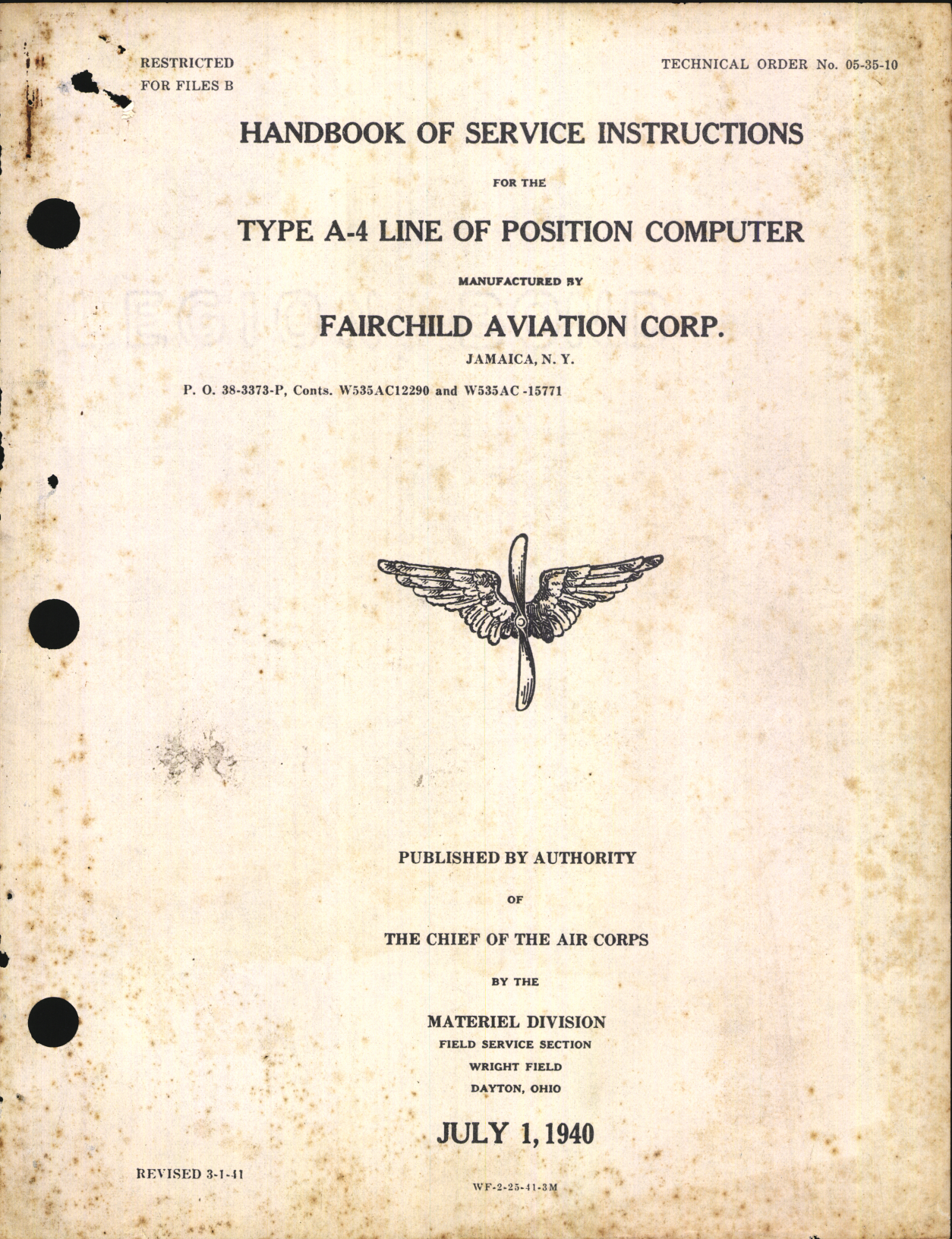 Sample page 1 from AirCorps Library document: Service Instructions for Type A-4 Line of Position Computer