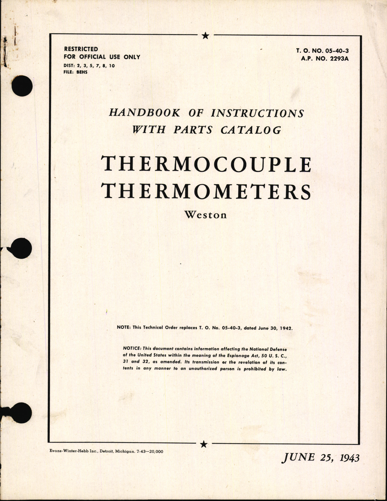 Sample page 1 from AirCorps Library document: Handbook of Instructions with Parts Catalog for Thermocouple Thermometers