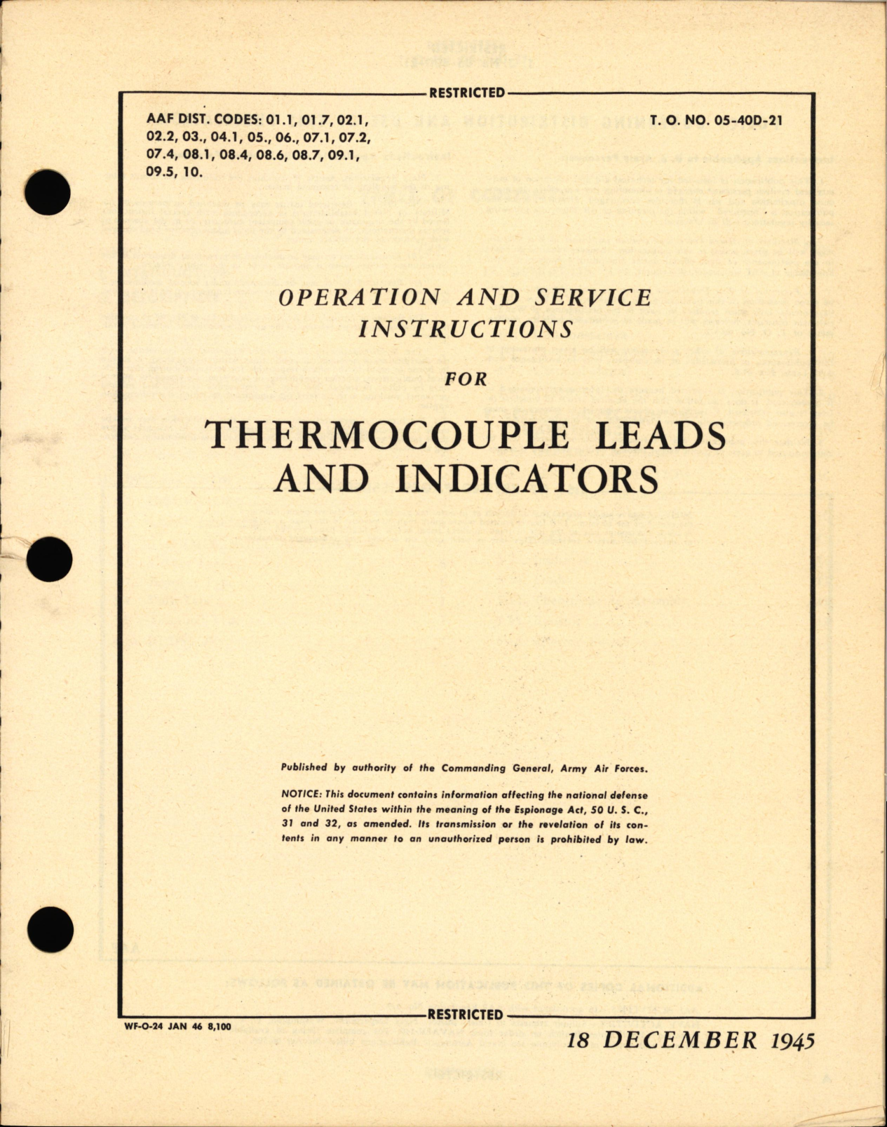 Sample page 1 from AirCorps Library document: Operation and Service Instructions for Thermocouple Leads and Indicators