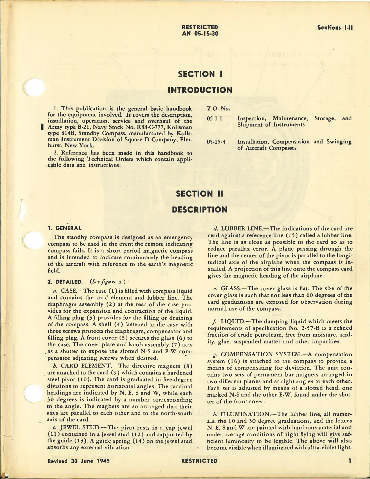 Sample page 5 from AirCorps Library document: Operation, Service, & Overhaul Inst w/ Parts Catalog for Standby Compass B-21 (Navy R88-C-777)