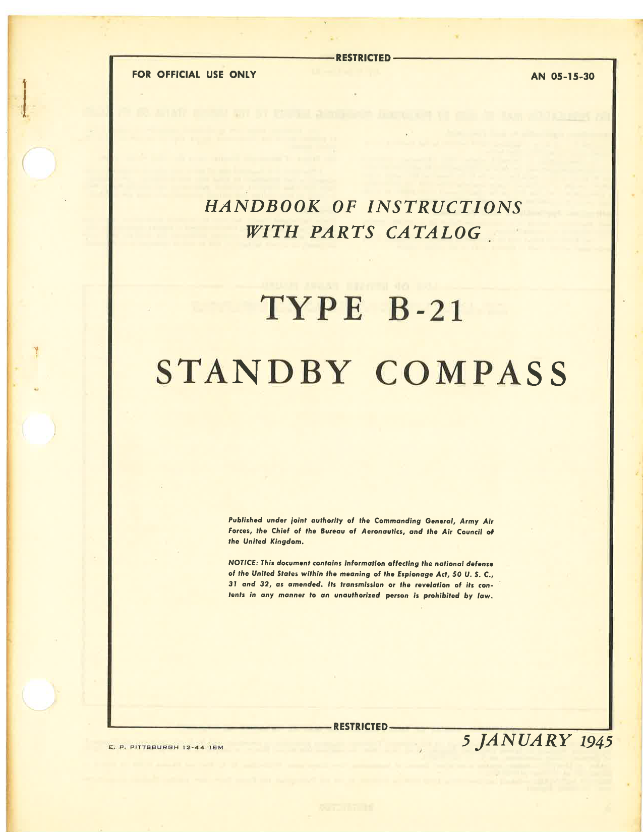 Sample page 7 from AirCorps Library document: Operation, Service, & Overhaul Inst w/ Parts Catalog for Standby Compass B-21 (Navy R88-C-777)