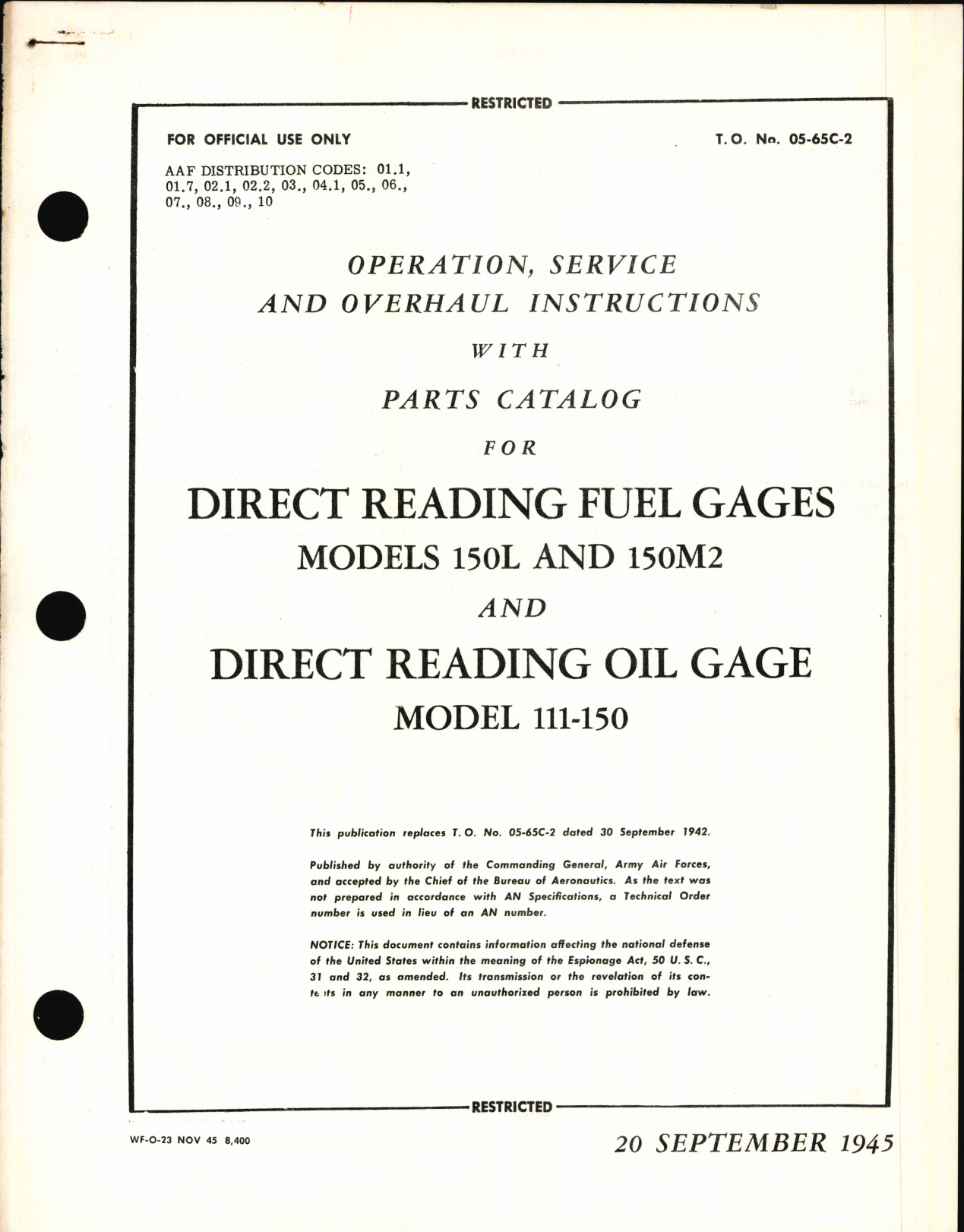 Sample page 1 from AirCorps Library document: Operation, Service, & Overhaul Inst w/ Parts Catalog for Direct Reading Fuel and Oil Gages