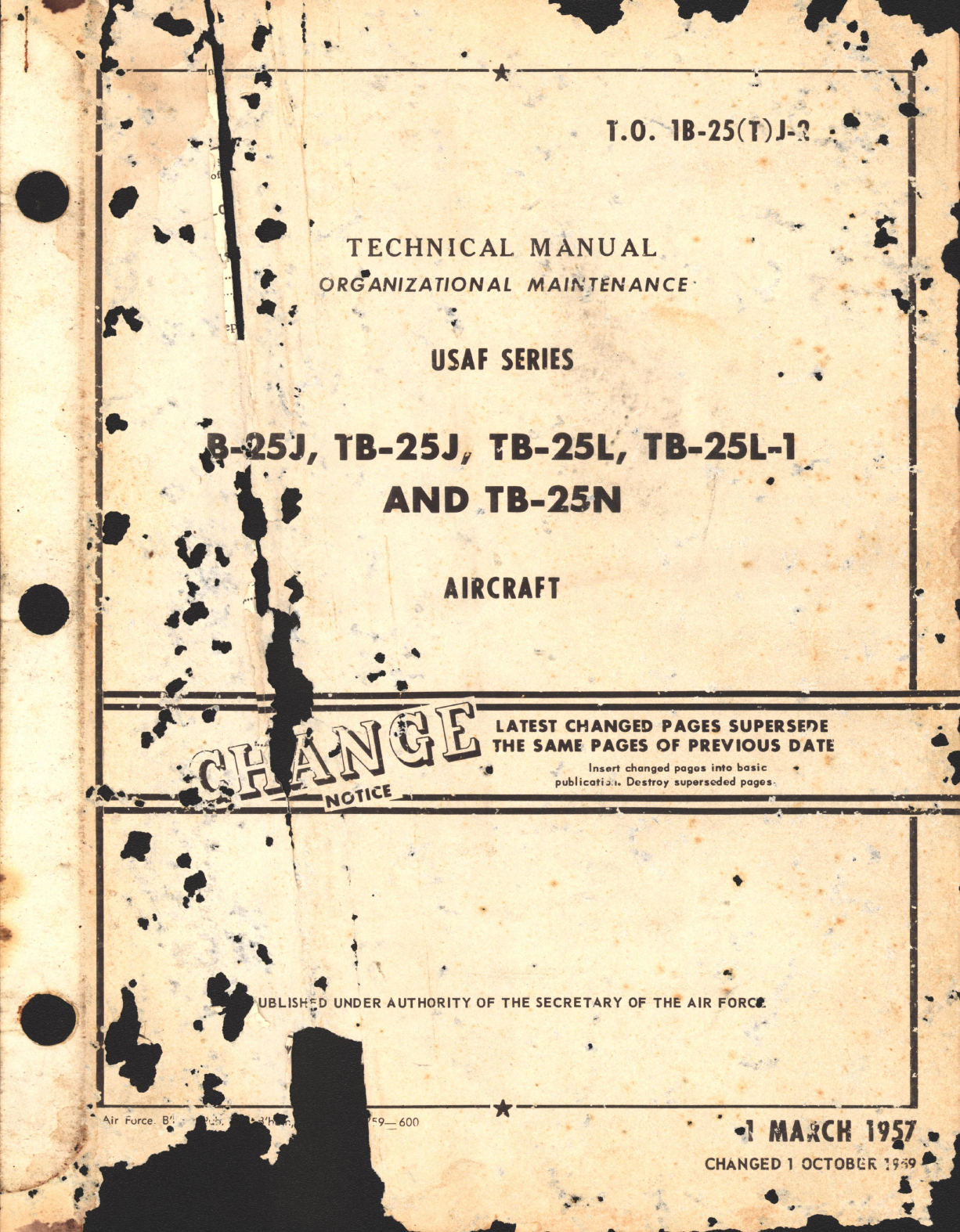 Sample page 1 from AirCorps Library document: Organizational Maintenance For B-25J, TB-25J, TB-25L, TB-25L-1, and TB-25N