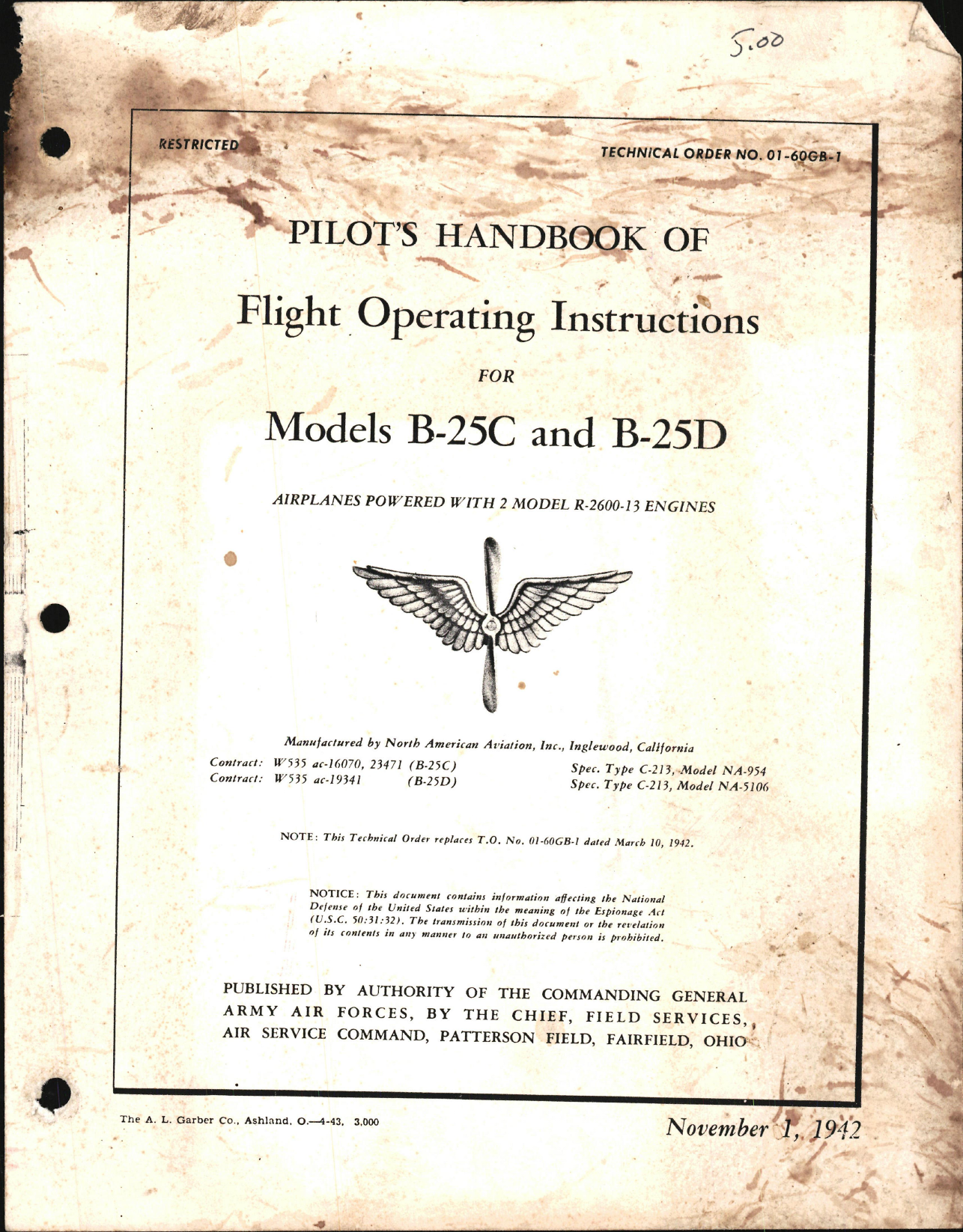 Sample page 1 from AirCorps Library document: Pilot's Handbook of Flight Operating Instructions for B-25C and B-25D