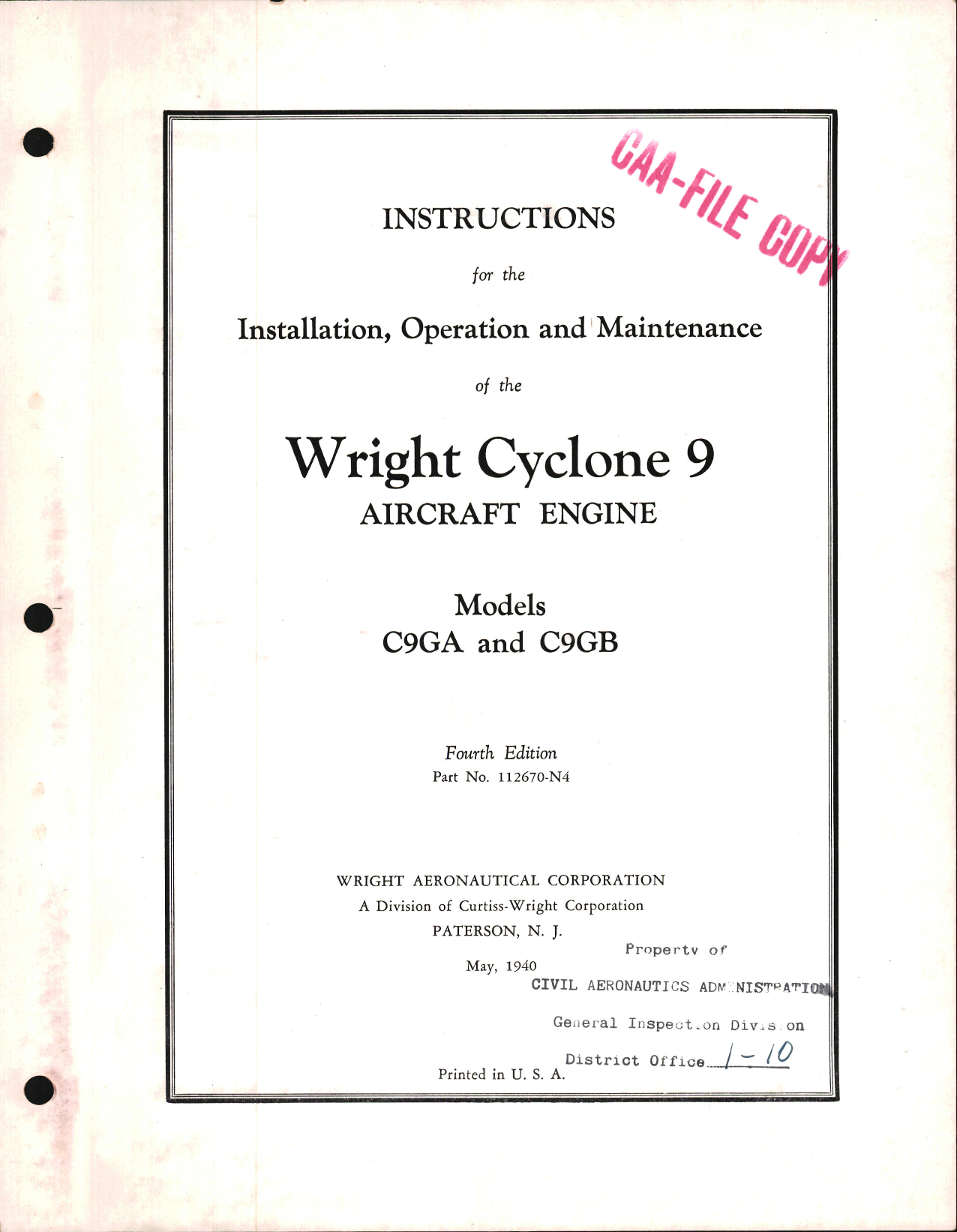Sample page 1 from AirCorps Library document: Install, Operation, and Maintenance for Cyclone 9 Models C9GA and C9GB