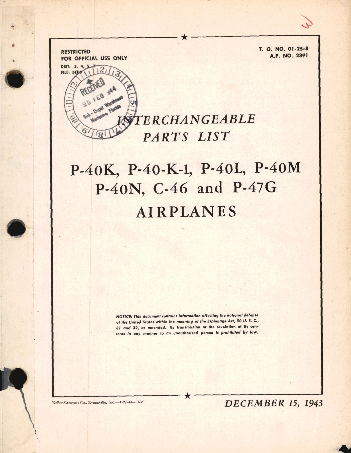 Sample page 1 from AirCorps Library document: Interchangeable Parts List for P-40 Series, C-46, and P-47G