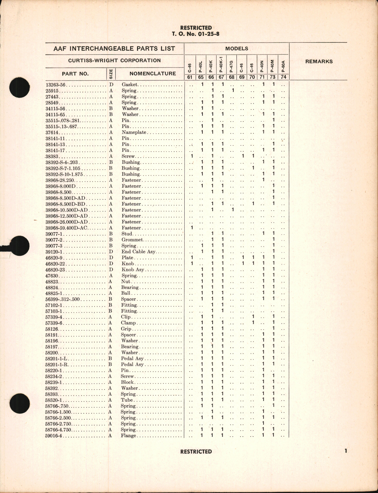 Sample page 7 from AirCorps Library document: Interchangeable Parts List for P-40 Series, C-46, and P-47G