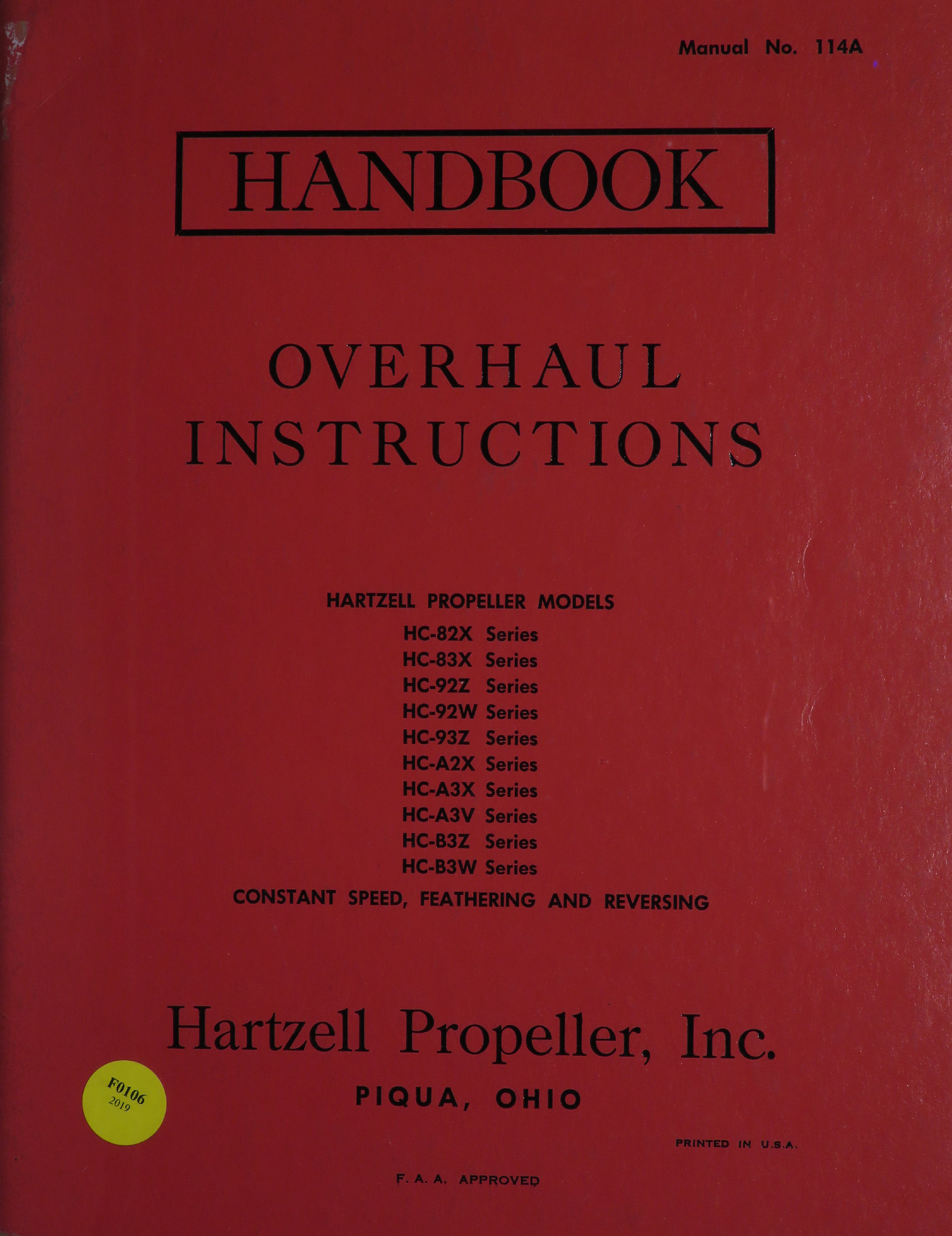 Sample page 1 from AirCorps Library document: Overhaul Instructions for Constant Speed, Feathering and Reversing Hartzell Propellers