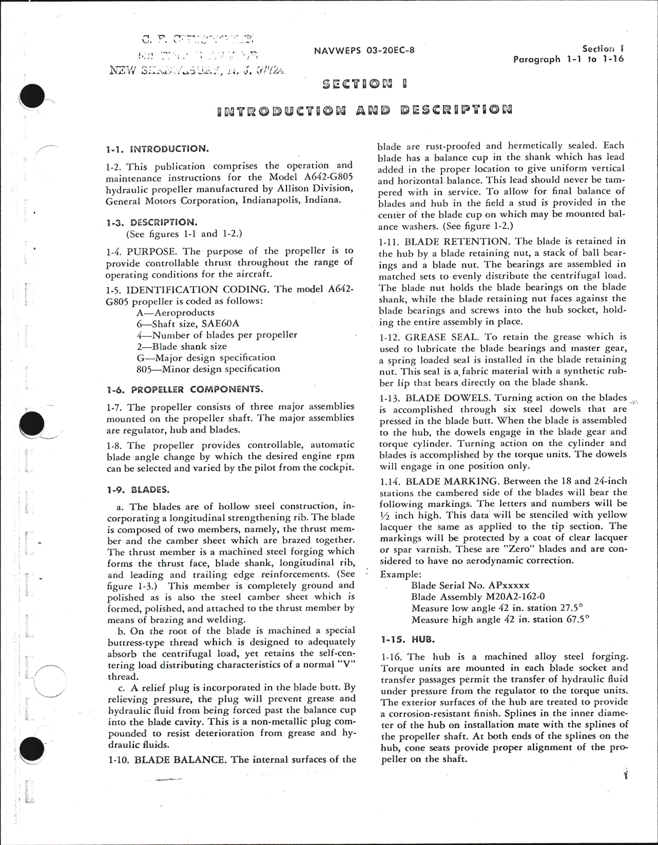 Sample page 9 from AirCorps Library document: Operation and Maintenance Instructions for Allison Hydraulic Propeller Model A642-G805