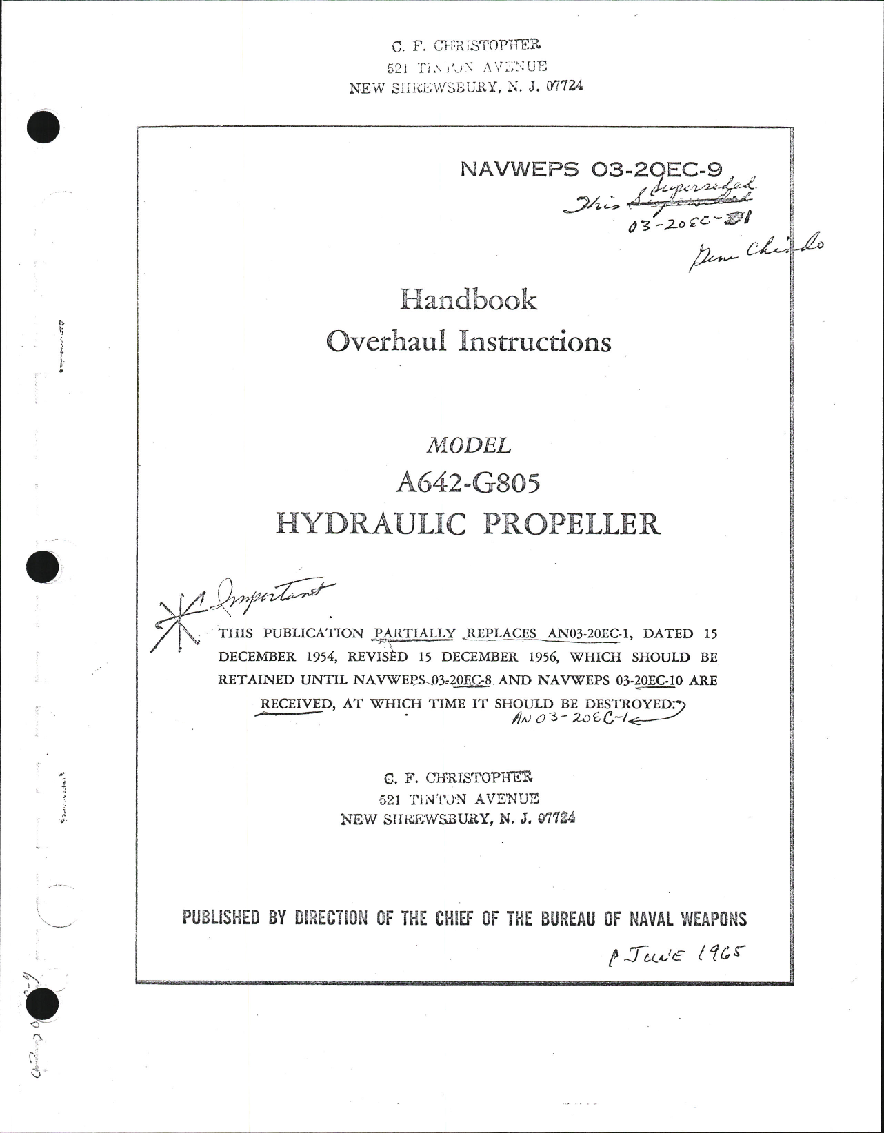 Sample page 1 from AirCorps Library document: Overhaul Instructions for Allison Hydraulic Propeller Model A642-G805
