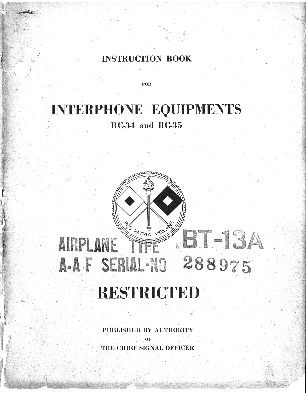 Sample page 1 from AirCorps Library document: Instruction Book for Interphone Equipment - Models RC-34 and RC-35