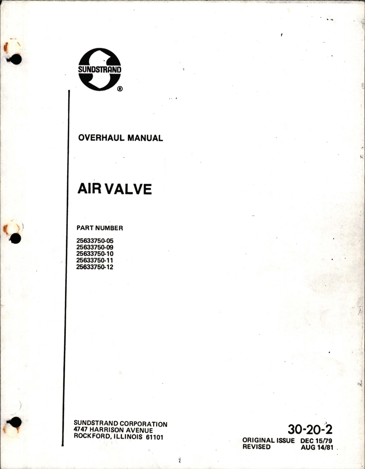 Sample page 1 from AirCorps Library document: Overhaul Manual for Air Valve