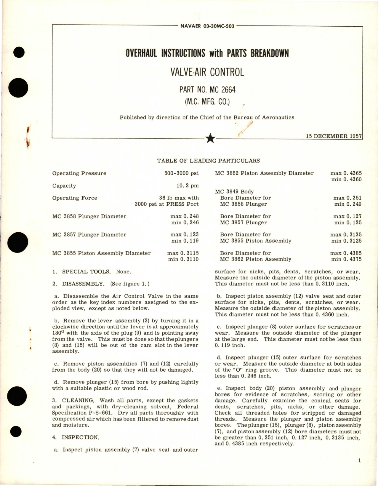 Sample page 1 from AirCorps Library document: Overhaul Instructions with Parts Breakdown for Air Control Valve - Part MC 2664