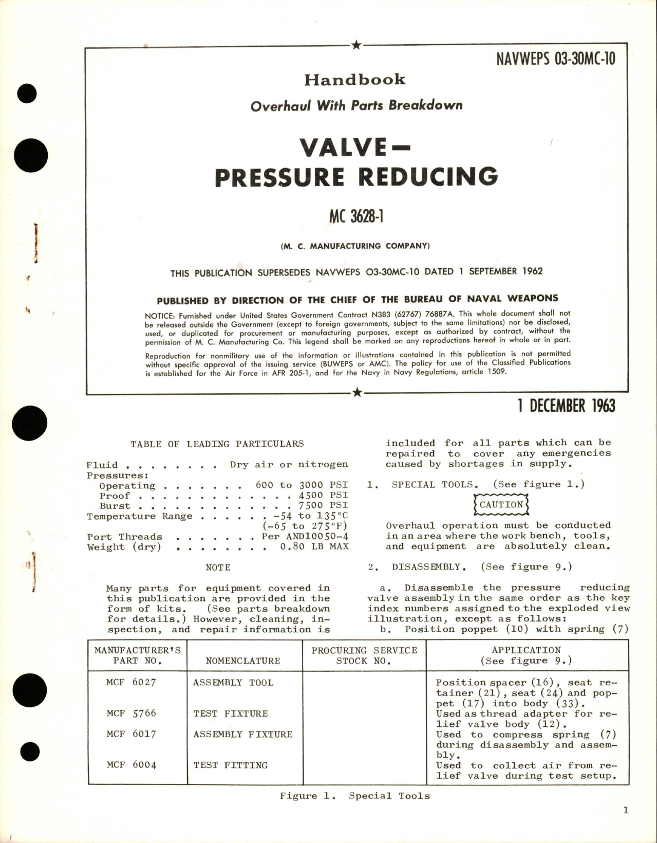 Sample page 1 from AirCorps Library document: Overhaul with Parts Breakdown for Pressure Reducing Valve - MC 3628-1