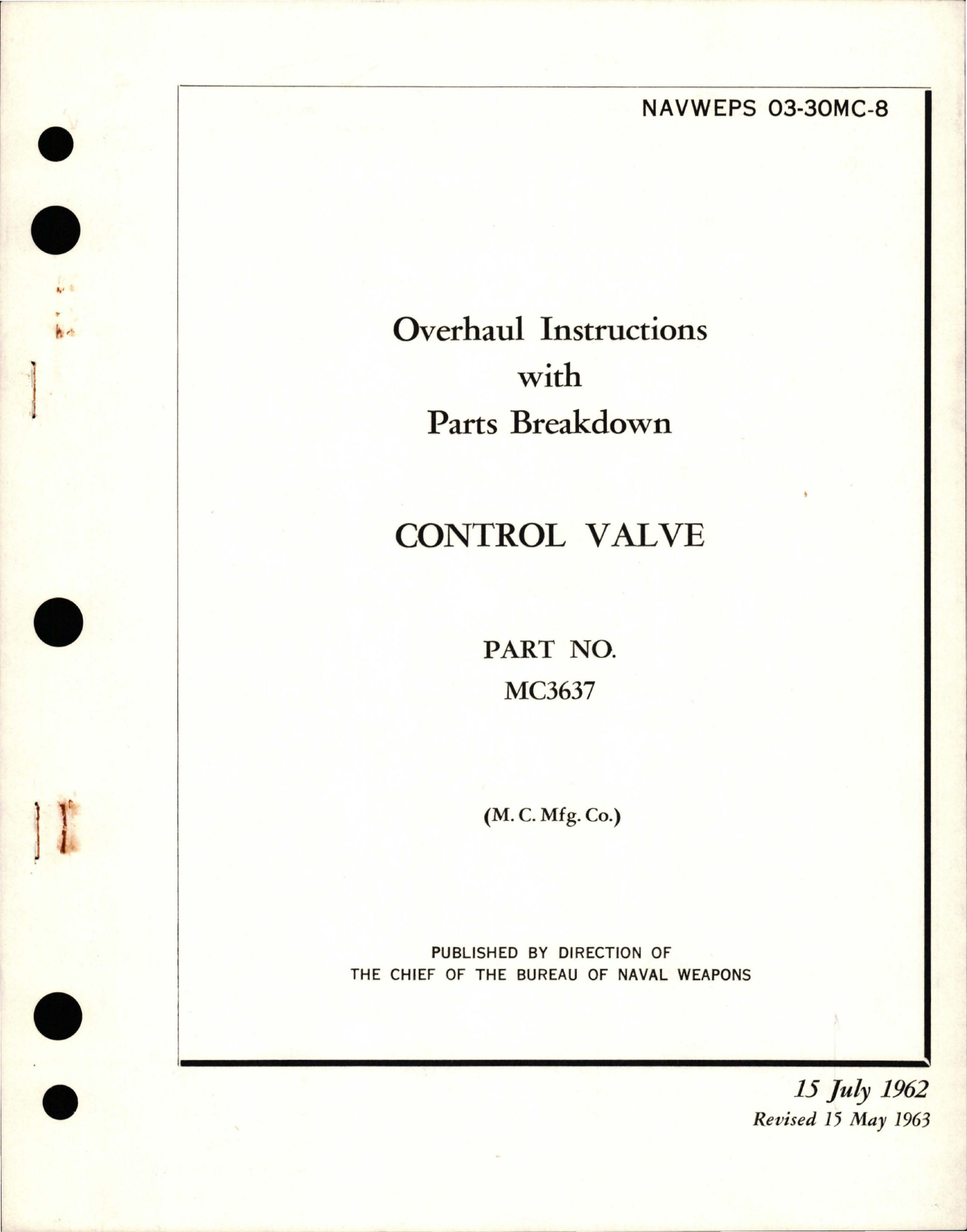Sample page 1 from AirCorps Library document: Overhaul Instructions with Parts Breakdown for Control Valve - Part MC3637 