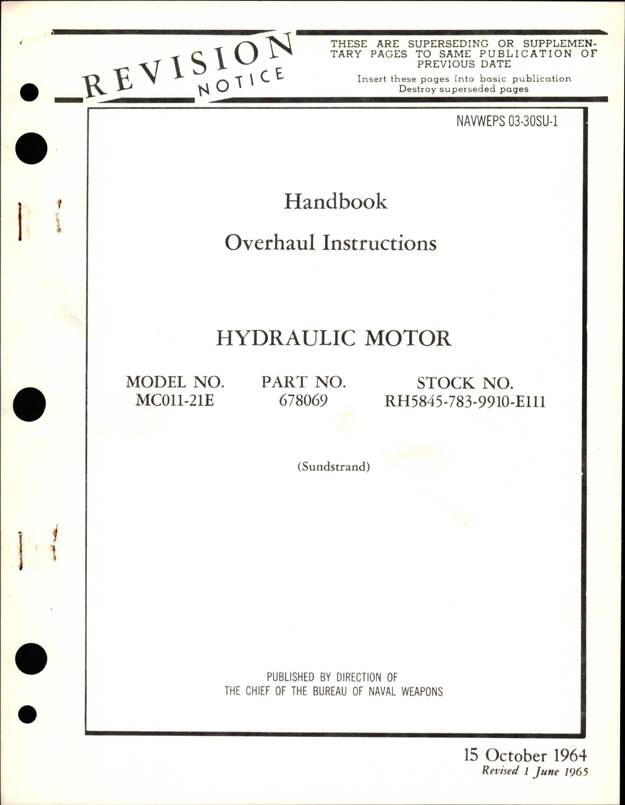 Sample page 1 from AirCorps Library document: Overhaul Instructions for Hydraulic Motor - Model MC011-21E - Part 678069