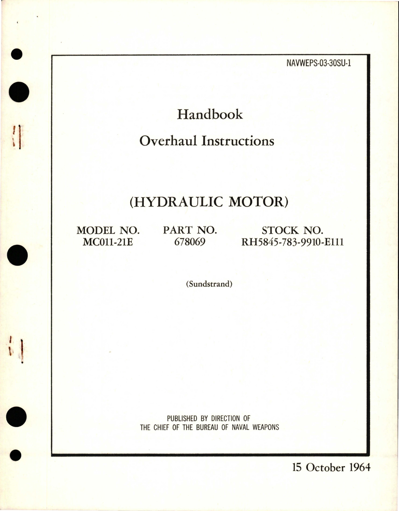 Sample page 1 from AirCorps Library document: Overhaul Instructions for Hydraulic Motor - Model MC011-21E - Part 678069