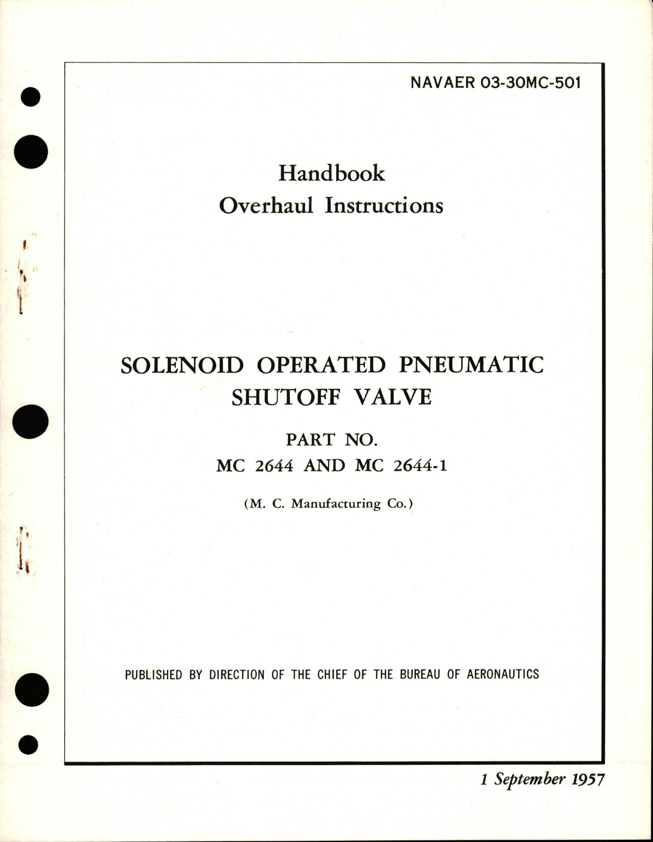 Sample page 1 from AirCorps Library document: Overhaul Instructions for Solenoid Operated Pneumatic Shutoff Valve - Parts MC 2644 and MC 2644-1
