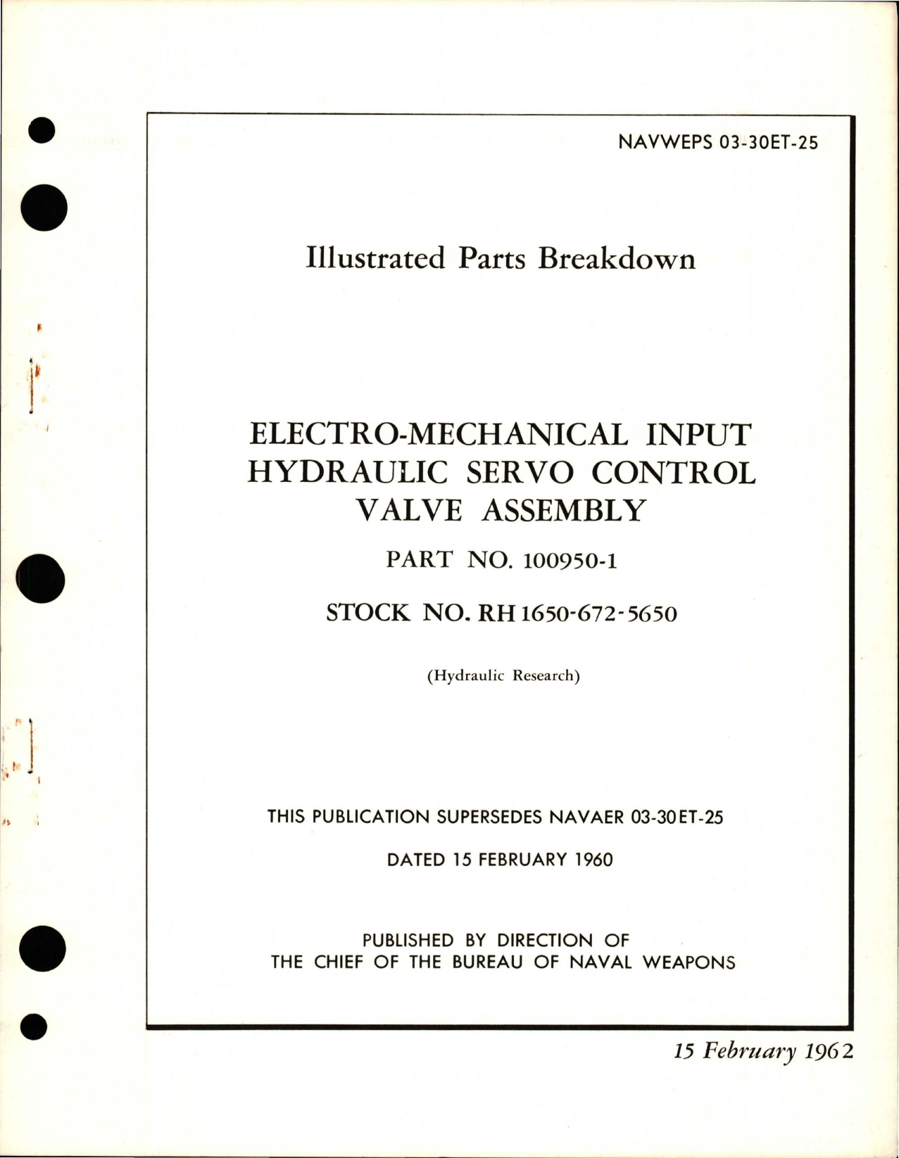 Sample page 1 from AirCorps Library document: Illustrated Parts for Electro-Mechanical Input Hydraulic Servo Control Valve Assembly - Part 100950-1 