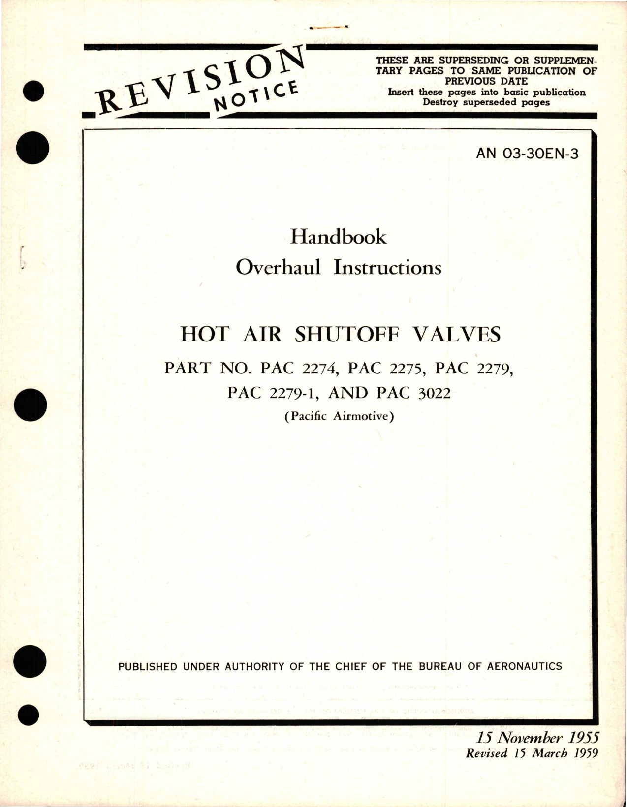 Sample page 1 from AirCorps Library document: Overhaul Instructions for Hot Air Shutoff Valves - Parts  2274, PAC 2275, PAC 2279, PAC 2279-1, and PAC 3022 