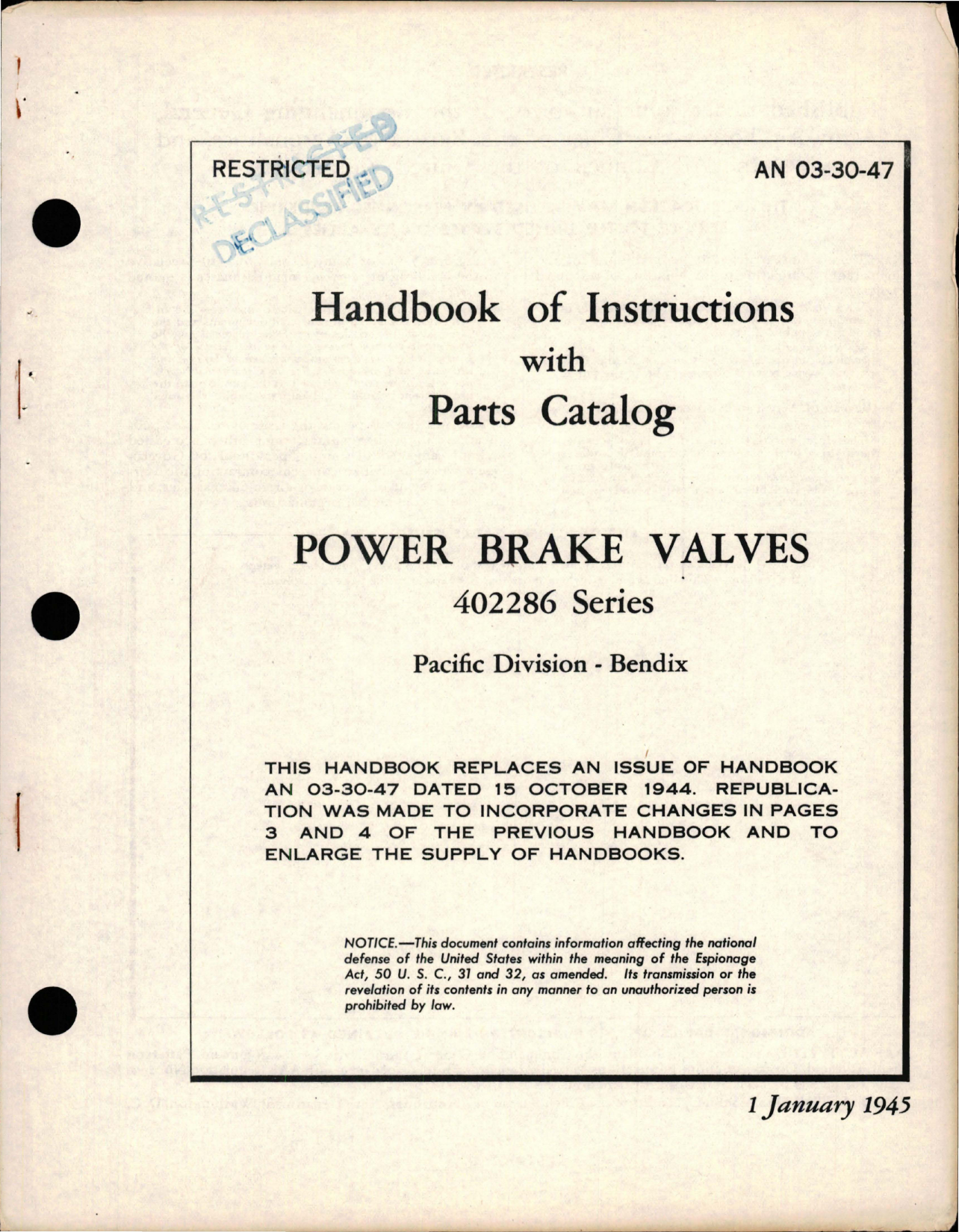 Sample page 1 from AirCorps Library document: Instructions with Parts Catalog for Power Brake Valves - 402286 Series