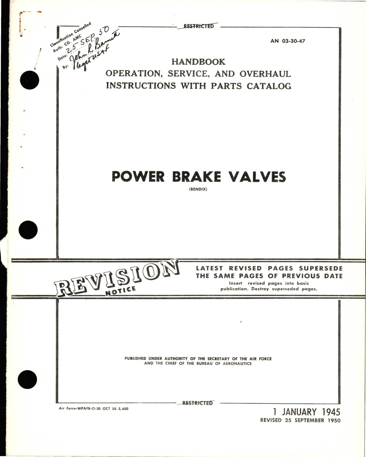 Sample page 1 from AirCorps Library document: Operation, Service, and Overhaul Instructions with Parts Catalog for Power Brake Valves