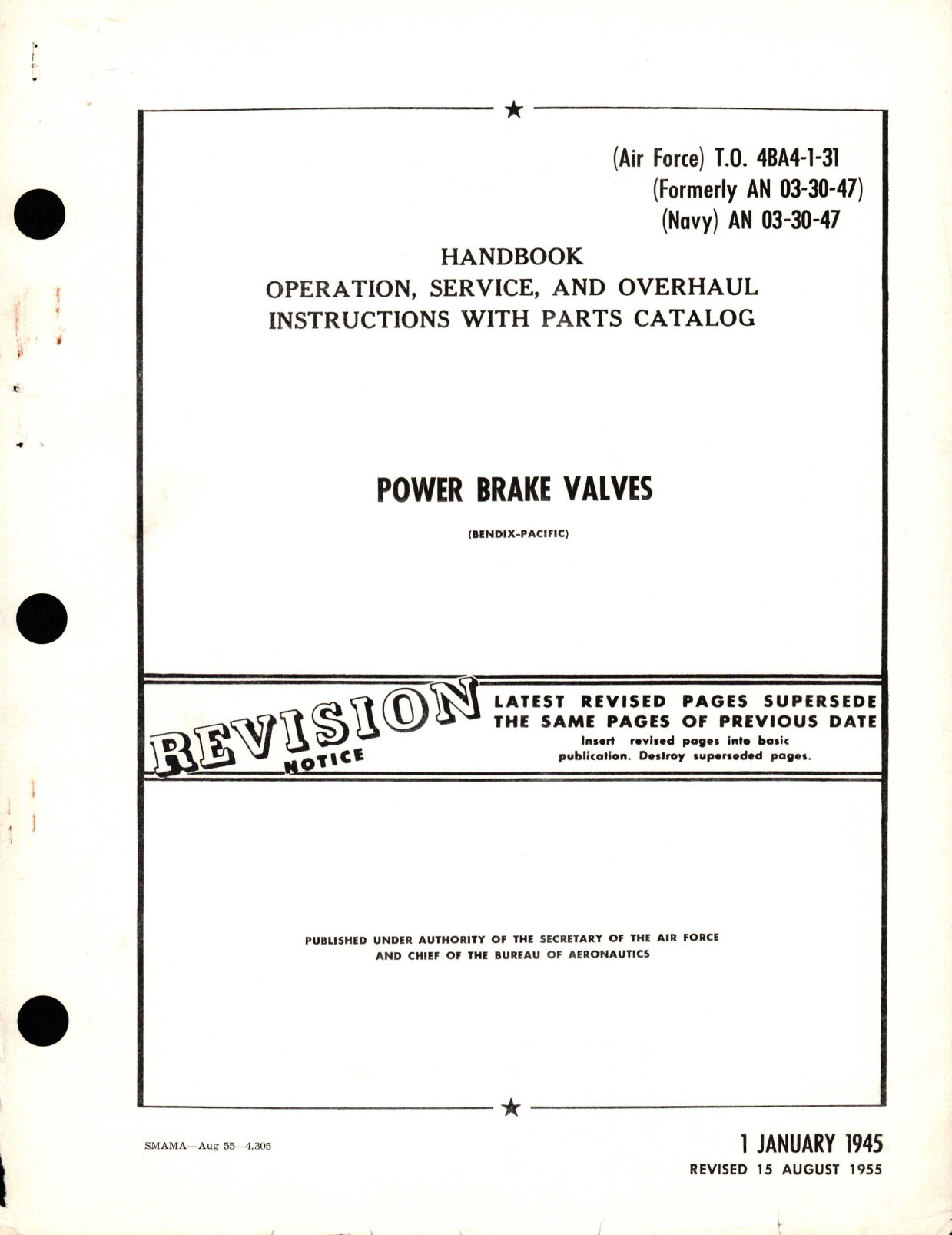 Sample page 1 from AirCorps Library document: Operation, Service, and Overhaul Instructions with Parts Catalog for Power Brake Valves