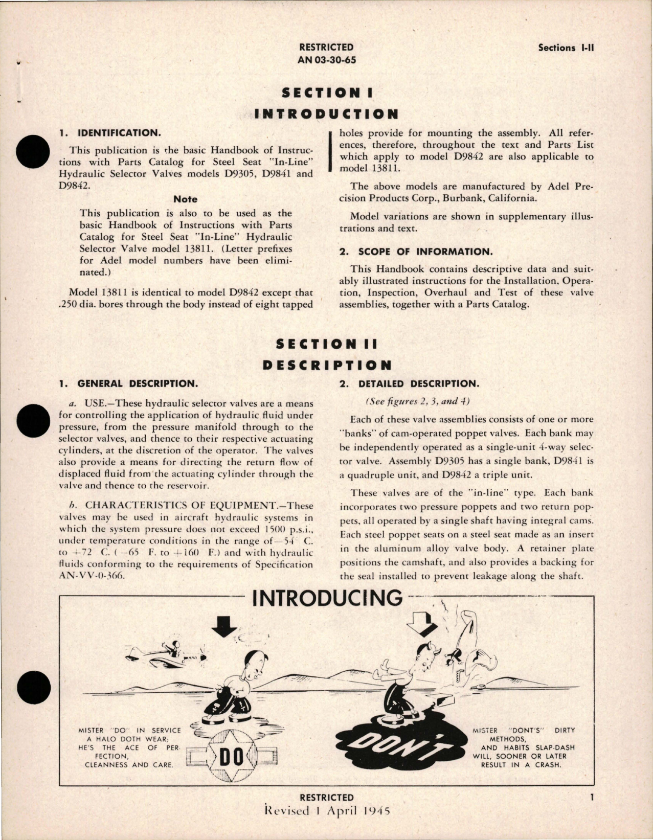 Sample page 5 from AirCorps Library document: Instructions with Parts Catalog for Steel Seat 'In Line' Hydraulic Selector Valves - Models D9305, D9841, D9842, and 13811 